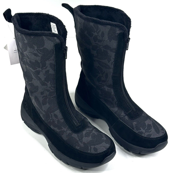 Lands End Thermolite Black Suede Canvas Boots Women's Size 8B All Weather New - Picture 1 of 14